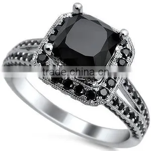 Self-designed Brass/sterling Silver Micro Paved Jewelry Black Diamond Ring Set for Men and Women thumbnail-4