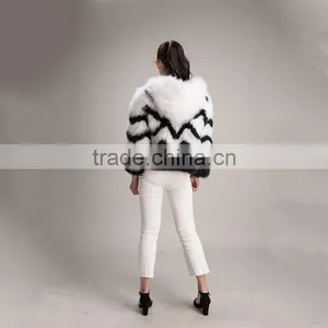 Myfur Short Style White and Black Fox Fur Coat For Girls and Women thumbnail-4