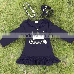 Black 2-7t FALL/Winter Kids OUTFITS Crown Gold Dress Girls Hot Sell Cute Clothes Kids With Matching Headband thumbnail-1