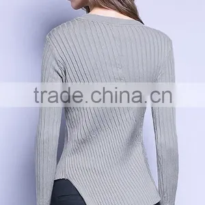 Womens Grey Cotton Knitted Pattern Long Sleeves Pullover Sweaters With Best Price thumbnail-3