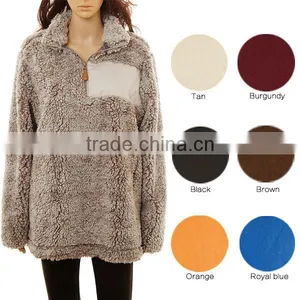 Wholesale High Quality True Grit Women Oversized Monogrammed 1/4 Zip Sherpa Fleece Knitted Sweater Pullover thumbnail-4