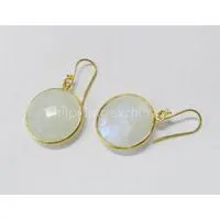 Rainbow Moonstone 18mm Round Bezel Setting Gold Plated Silver Earring thumbnail-2