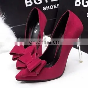 2015 New Office Ladies Red/Green/Black Color Shallow Mouth Bow Pointed Plus Size High Heel Shoes Fashion Suede Heels thumbnail-2