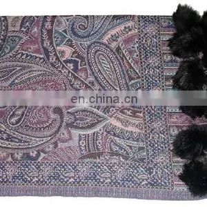 Paiseley Design Shawls With Fur Balls thumbnail-3