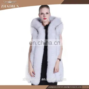 1-1.5kg Anti-shrink Long Type 100% Real Winter Hooded Fox Fur Vest and Fur Coat thumbnail-6
