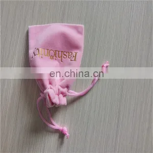 Cheaper ! Custom Size Pink Drawstring Double Face Gold Logo Foil Velvet Packaging Bags thumbnail-3