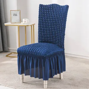 Stretch Seersucker Dining Chair Covers Chair Slipcovers With Ruffled Skirt Navy Blue thumbnail-1