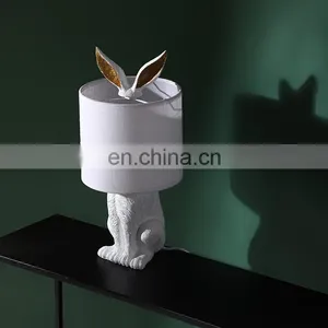 Unique Rabbit Shape Resin Base Customised Desk Light Animal Small White Vintage Home Lamps for Table thumbnail-5