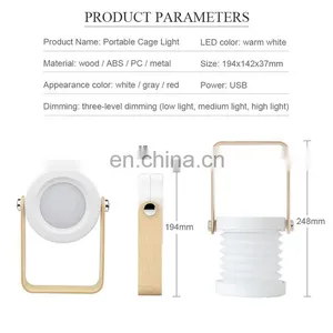 2021 Hot LED Portable Lantern Light Retractable Wooden Table Lamp Bedside Night Light Touch Sensor Hanging Lamp thumbnail-7