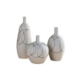 Japanese Abstarct Style Large White Hand Made Line Ceramic Vase For Art Home Soft Decoration thumbnail-2