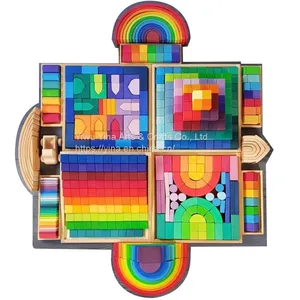 Educational Grimms Natural Wooden Stacking Toys Large Rainbow Building Blocks for Kids thumbnail-1