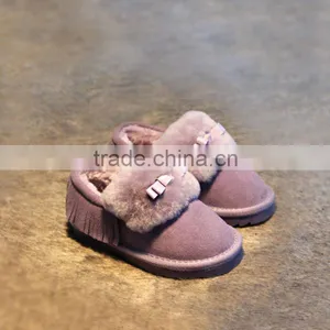 C22527B Wholesale Children Girls Winter Tassel Shoes Genuine Leather Boots thumbnail-1