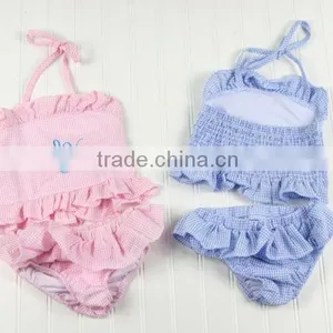 Seersucker Baby Bikini Ruffled Two Piece Baby Swimsuit for Girls thumbnail-1