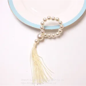 Pearl Beaded Napkin Rings With Tassel Style For Wedding Party thumbnail-2