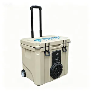 35qt Portable Rotomolded Ice Chest Cooler With Bluetooth Speaker and Pull-Rod Handle Waterproof for Fishing thumbnail-1