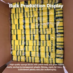 Bulk Green Yellow Foam Scouring Sponge With Flower Print Household Cleaning Tool thumbnail-1