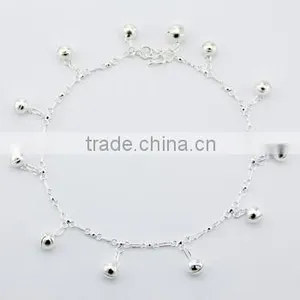 Fancy Chain Sterling Silver Charm Anklet Sphere Charms thumbnail-1