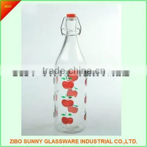 Glass Juice Bottle With Red Apple Handprinting thumbnail-1