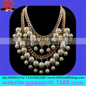Diy Cheap Gold Clasps Broke Girls Tassel Multilayer Chunky Synthetic White Faux Pearl Necklaces thumbnail-1