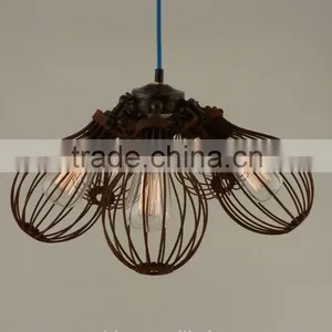 Vintage Loft Warehouse Rust Cage Chandelier 5 Edison Lights thumbnail-2