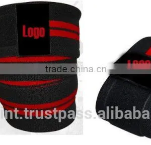 Black With Red Stripes Knee Wraps Ci-2506-14, Weight Lifting Lifter Knee Wraps, thumbnail-1