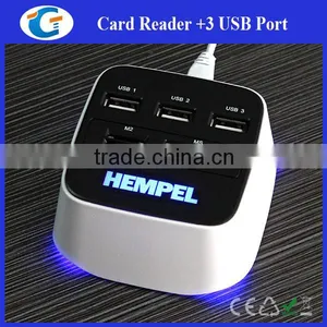 Usb Hub 3 Ports Combo With Card Reader - Custom LED Logo thumbnail-1