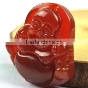 Red Agate Gemstone Tibet Buddhist Laughing Buddha Amulet Pendant thumbnail-2