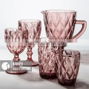 SAMYO Handmade Home Usage Hot Sale Pressed Glass Set With Rhombus Pattern thumbnail-1