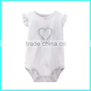 China Wholesale Websites Cheaper White Short Sleeves Baby Romper 100% Cotton thumbnail-4