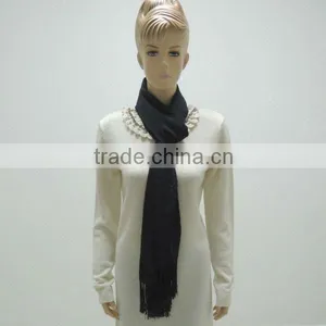 TYCAP087 2014 Fashion Women's Black Color 100%SOIE Embroider Scarf With Tassels thumbnail-1