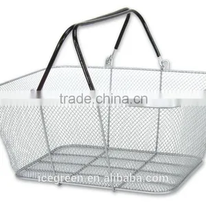 Wire Mesh Stacking Shopping Basket With Handles thumbnail-2