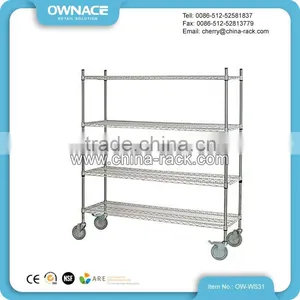 Chrome 4 Layers Easy Assemble Wire Shelf Rack With Wheels thumbnail-3