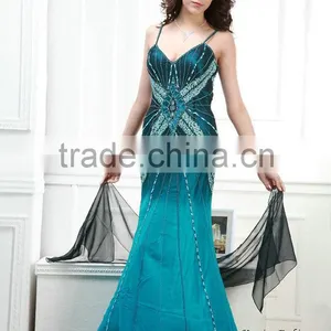 Elegant Beaded Spaghetti Strap Design With Scarf Latest Party Gowns Designs thumbnail-1