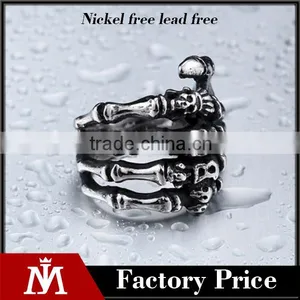 Mens Silver Black Vintage Skull Hand Bone Gothic 316Lstainless Steel Ring Band thumbnail-1
