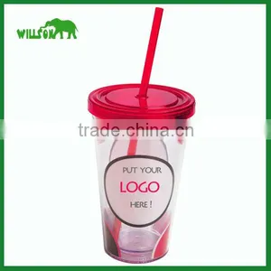 16 oz Double Wall Acrylic Tumbler With Straw Wholesale Made in China thumbnail-1
