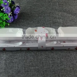 High Quality White Handmade Set of 3 Porcelain Ceramic Square Dinner Dishes Set Serving Ceramic Tapas Tray With Matching Spoon thumbnail-2