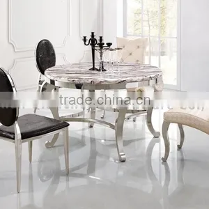 Fancy Round Marble Top Dining Table Home Furniture thumbnail-2