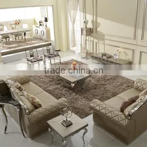 2016 New Design Modern European Style Stainless Steel Base PU/top Grain Leather Sofa Furniture Chesterfield Sofa Furniture thumbnail-5