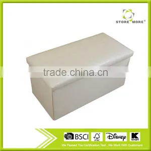 Beige Large Collapsible Faux Leather Garments Storage Stool For Cloakroom thumbnail-1