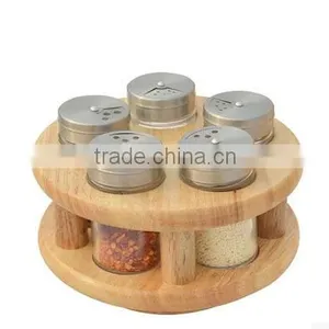 Rotatable Bamboo Spice Rack With Spice Jar and Pepper Mill Grinder thumbnail-1