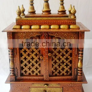 Hand Painted Copper Finish Wooden Temple With Gate thumbnail-1