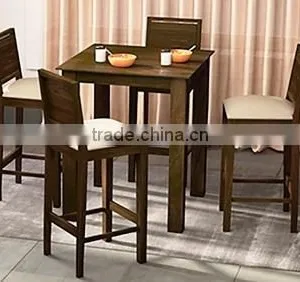 Wheat Brown Color Four Sitter High Wooden Dining Table Set thumbnail-1