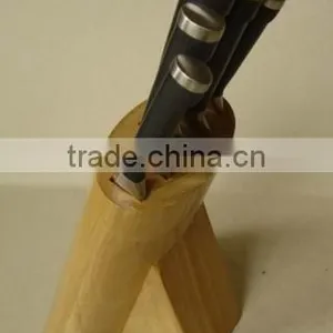 Front Oval Shapped 5- Slots Rubber Wood Knife Block, Stand, Holder thumbnail-4