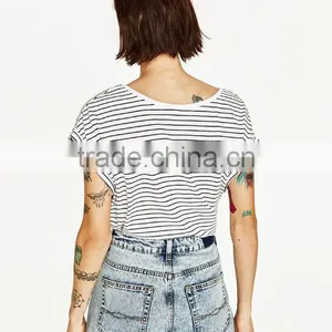 Custom Bulk Blank T-shirts Short Sleeve T-shirts 100% Cotton Striped Designs Wholesale Bamboo T-shirts thumbnail-5