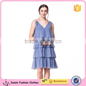 Fast Fashion Design Women Clothing Manufacturer Round Neck Strappy V Neck Ladies Party Dress thumbnail-1