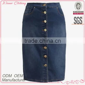 Lady's Newest Fashion Front Buttons Embellished Jean Skirt thumbnail-1