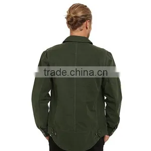 High Quality Green Plain Denim Varsity Jacket Custom Arc-shaped Back Hem thumbnail-2