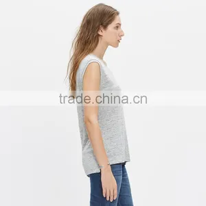 Women Soft Linen Heathered Muscle Stringer Tank Top Wholesale thumbnail-2