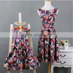 2017 Fall Boutique Mommy and me Clothing Sleeveless Floral Printing Mother Daughter Matching Dress thumbnail-3