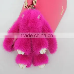 Myfur Fashion Hot Pink Rose Custom Mink Fur Rabbit Shape Keychain for Bag Charm thumbnail-4